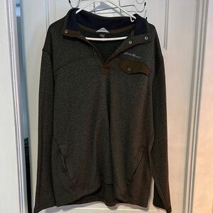 Eddie Bauer Green Pullover with Brown Trim